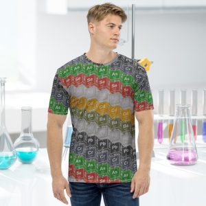 heavy metals periodic table t-shirt all-over print chemistry design on male model
