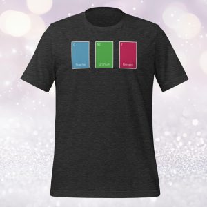 Dark grey heather t-shirt with periodic table element tiles